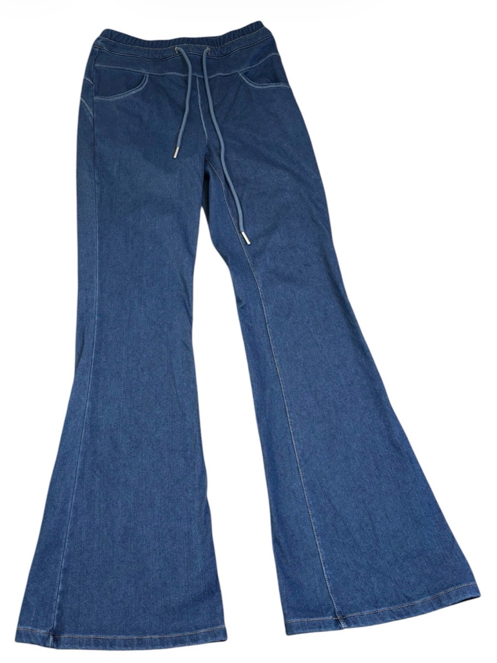 Halara Flex Denim Wide Leg Pants Women's XS Blue Drawstring Jeans Sweatpants NWT
